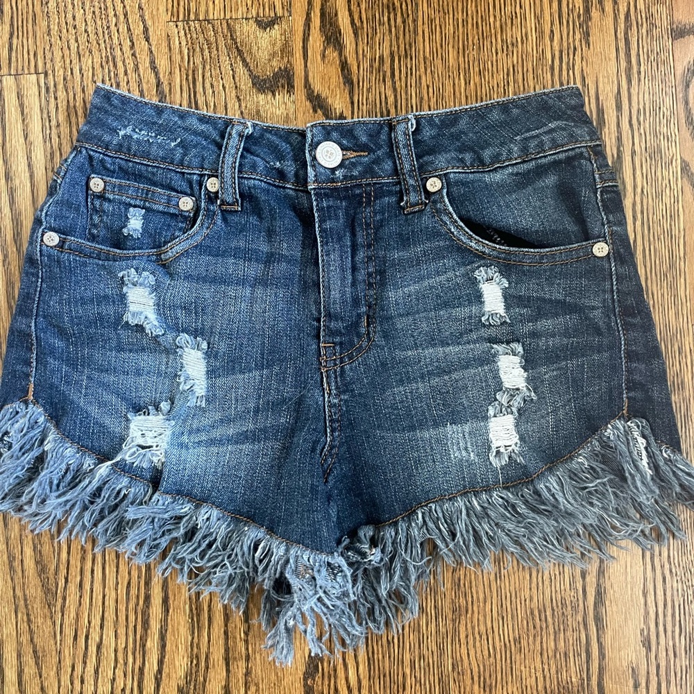 Altar’d State dark denim cut off jean shorts raw edge 25 1